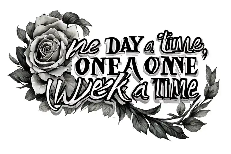 It needs to inlcude the phrase related to my first born son: "One day at a time, one week at a time." tattoo design idea