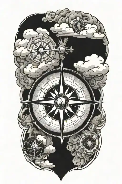 compass clouds surrounding tattoo design idea