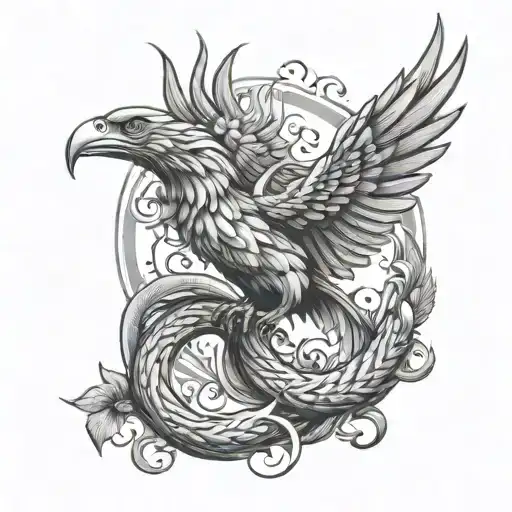 phoenix bird surrounded by snake eating itself tattoo design idea