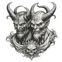 god and devil face looking at each other tattoo design idea