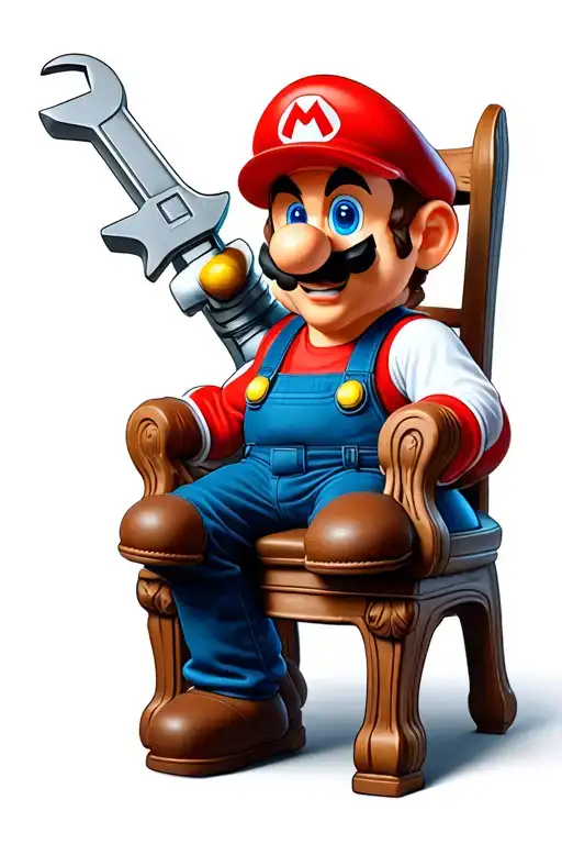 super Mario plumber holding a wrench sitting on chair tattoo design idea
