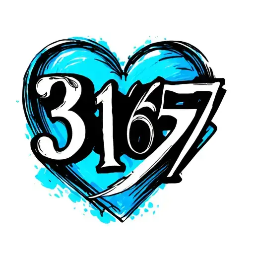 number "3167" with blue heart in background. simple design tattoo design idea