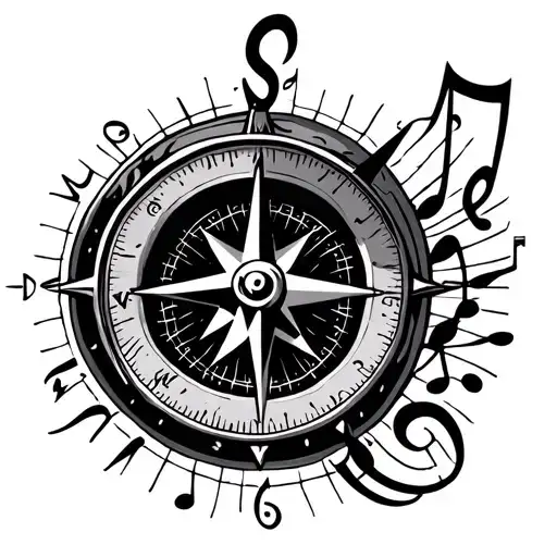 compass, musical notes, nautical tattoo design idea
