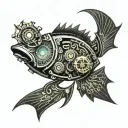 mechanical bio fish stop tattoo design idea