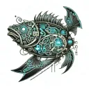 mechanical bio fish stop tattoo design idea
