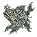 mechanical bio fish stop tattoo design idea