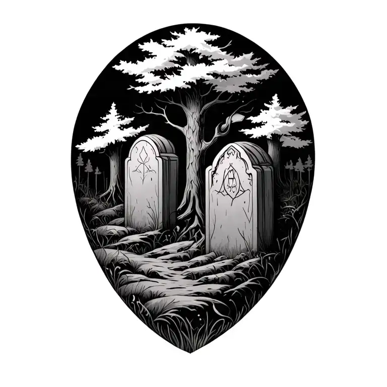 Forest with 3 tombstones tattoo design idea