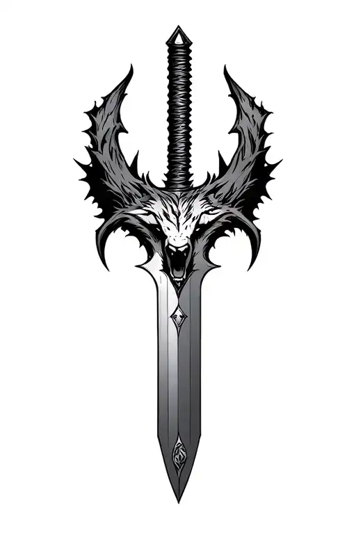 serrated blade, wolf head, massacre, sejmitar, darkest dungeon tattoo design idea