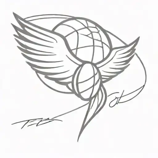 Letters T.R.B. under a basketball with wings spread tattoo design idea