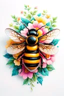 bee with flowers tattoo design idea