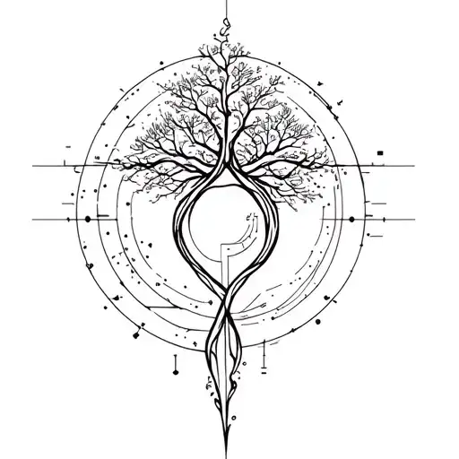 Nature intertwined with technology, magnetism, spirituality, and metaphysics, symbolizing innovation of divine freedom a tattoo design idea