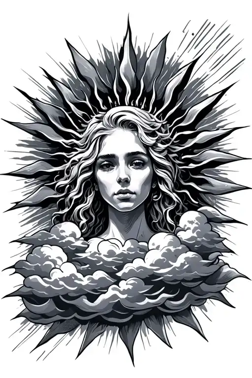 sun rays and clouds tattoo design idea