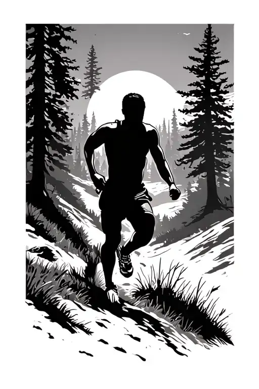 male trail Runner silhouette tattoo design idea