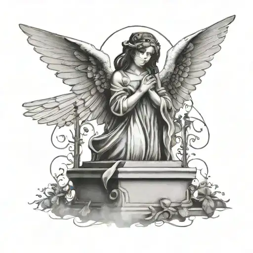 angel  on a tombstone, gothic tattoo design idea