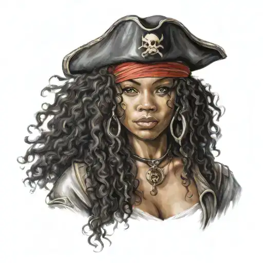 Black Female Pirate With curly hair  tattoo design idea