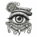 A surreal eye border design with a hidden handcuff motif woven into the details tattoo design idea