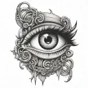 A surreal eye border design with a hidden handcuff motif woven into the details tattoo design idea