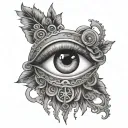 A surreal eye border design with a hidden handcuff motif woven into the details tattoo design idea