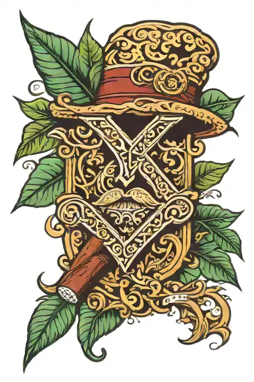 letter v, cigar, island of cuba tattoo design idea