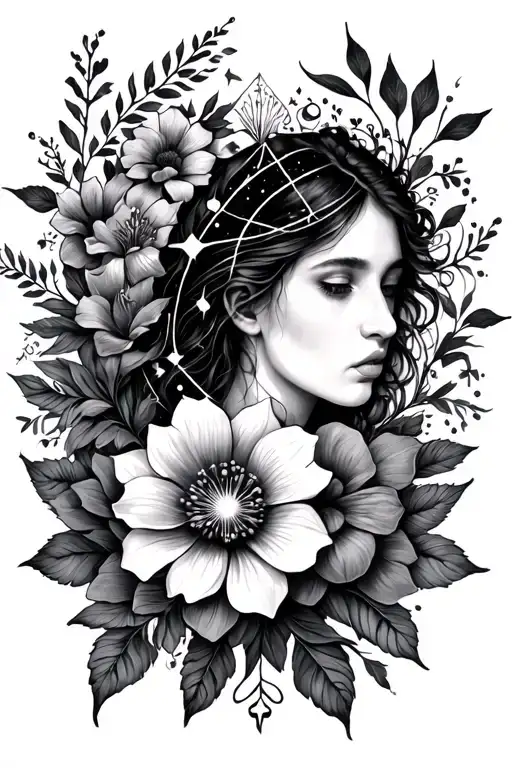 Gemini and cancer constellation, floral arm tattoo wrap  tattoo design idea