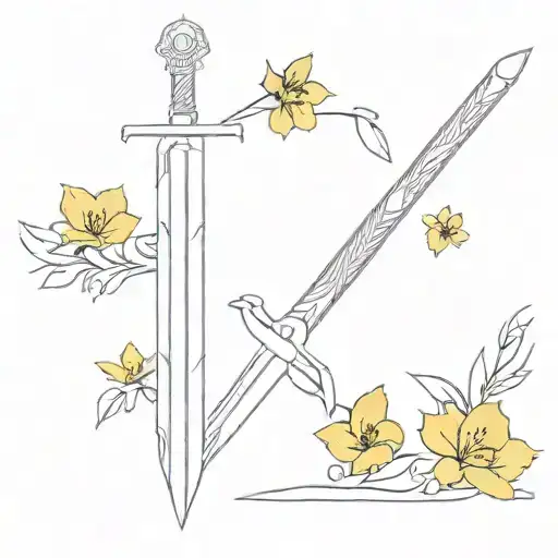 buster sword final fantasy 7 growing yellow flowers tattoo design idea