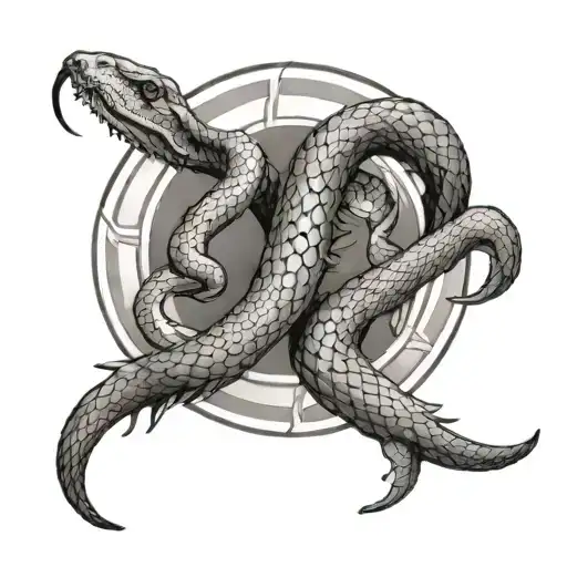 Make Gemini zodiac tattoo design with a snake , make it sharp, less shadows (cyber sigilism tattoo style) tattoo design idea
