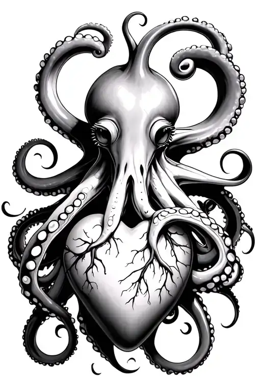The octopus who keep the heart in tentacles tattoo design idea