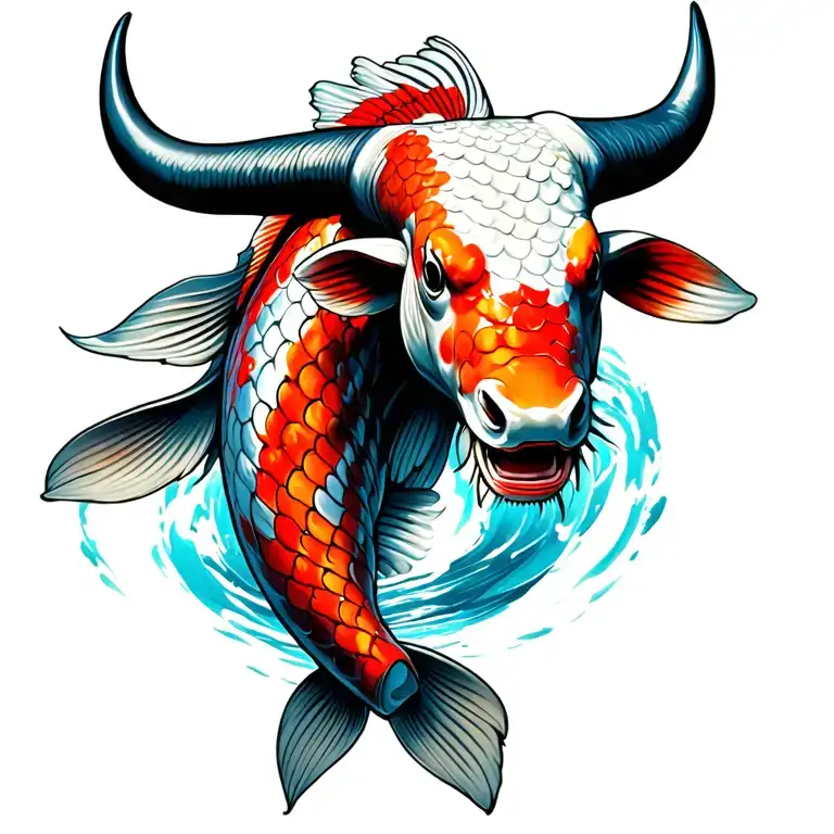 koi fish with bull head tattoo design idea