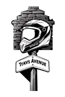 street sign saying travs avenue with brick behind it and a motocross helmet tattoo design idea