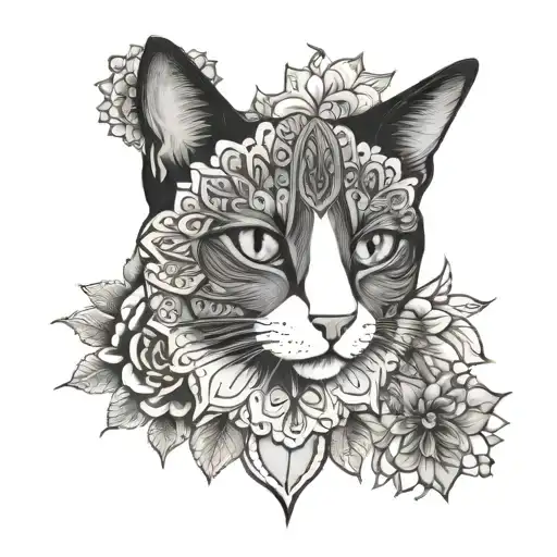 tuxedo cat mandala tattoo design idea