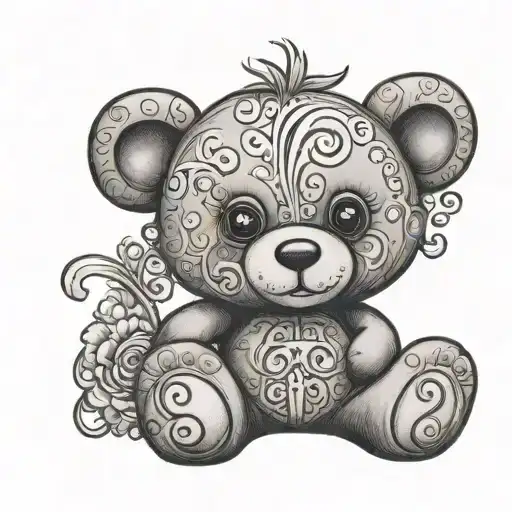 teddy bear with Harper name written tattoo design idea