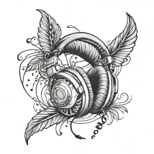 headphones surrounded by musical notes tattoo design idea