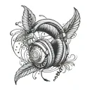 headphones surrounded by musical notes tattoo design idea