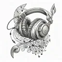 headphones surrounded by musical notes tattoo design idea