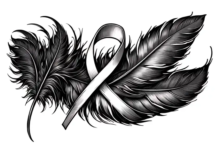 feather turning into cancer ribbon tattoo design idea