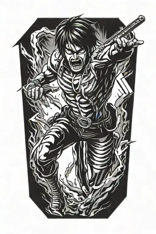 Eren Yaeger in Attack Titan form with a fierce expression ready for battle tattoo design idea