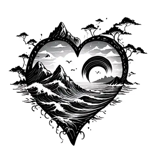 mountain ocean heart tattoo tattoo design idea