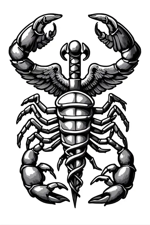 caduceus with scorpion and Aquarius zodiac sign tattoo design idea