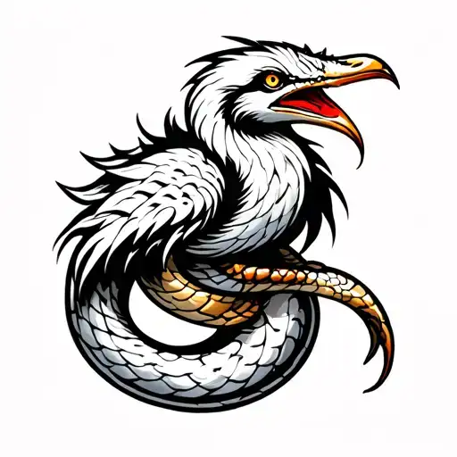 white snake bird tattoo design idea