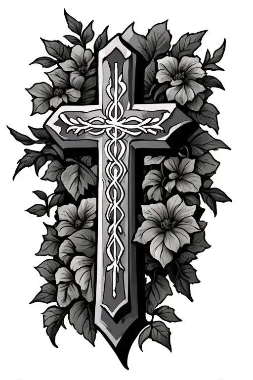 Vines and cross tattoo tattoo design idea