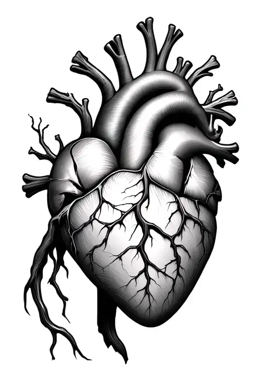 anatomical heart with kintsugi integrated tattoo design idea