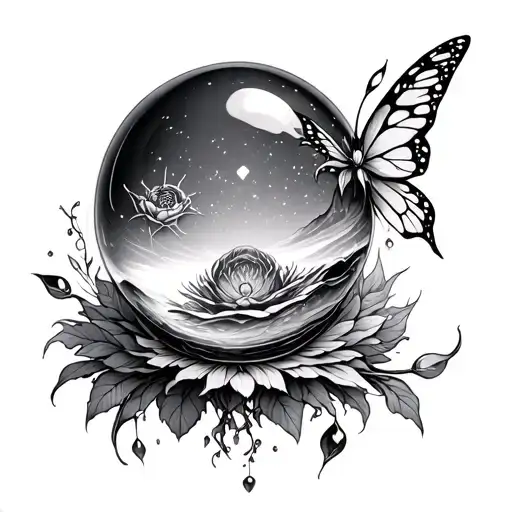 Crystal Ball, fairycore whimsical  tattoo design idea