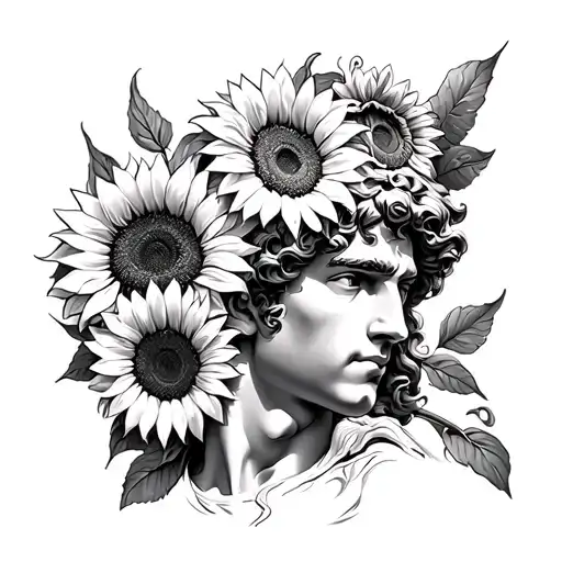 apollo with sunflowers tattoo design idea