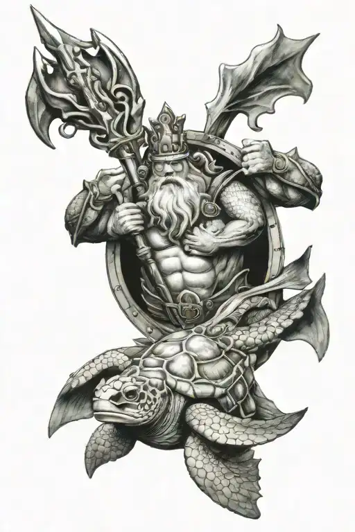 king neptune, sea turtle tattoo design idea