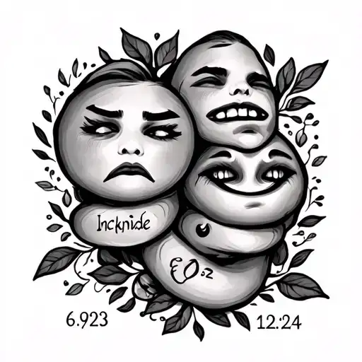a small tattoo that represents my emotions, sadness and happiness. inckude the dates 6/9/2023 and 2/12/2024 tattoo design idea