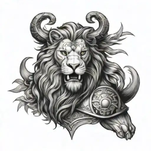 lion and spartiate sur l'avant bras tattoo design idea