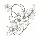 delicate cursive m with bining floral tattoo design idea
