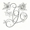 delicate cursive m with bining floral tattoo design idea