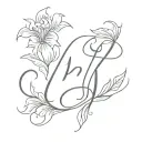 delicate cursive m with bining floral tattoo design idea