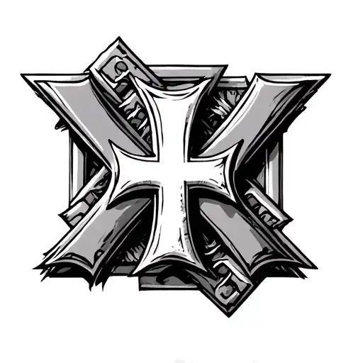 letters and maltese cross tattoo design idea